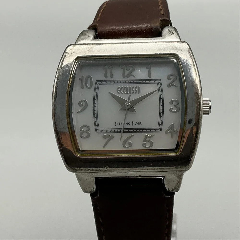 Ecclissi Womens Watch 31mm MOP Sterling Silver 22590 Brown Leather New Battery